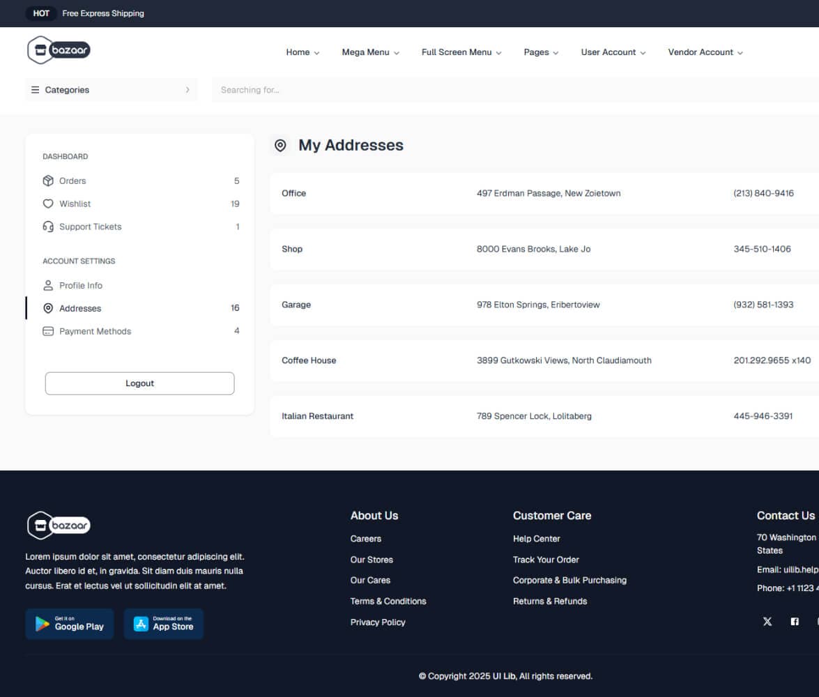 My Addresses demo preview screenshot