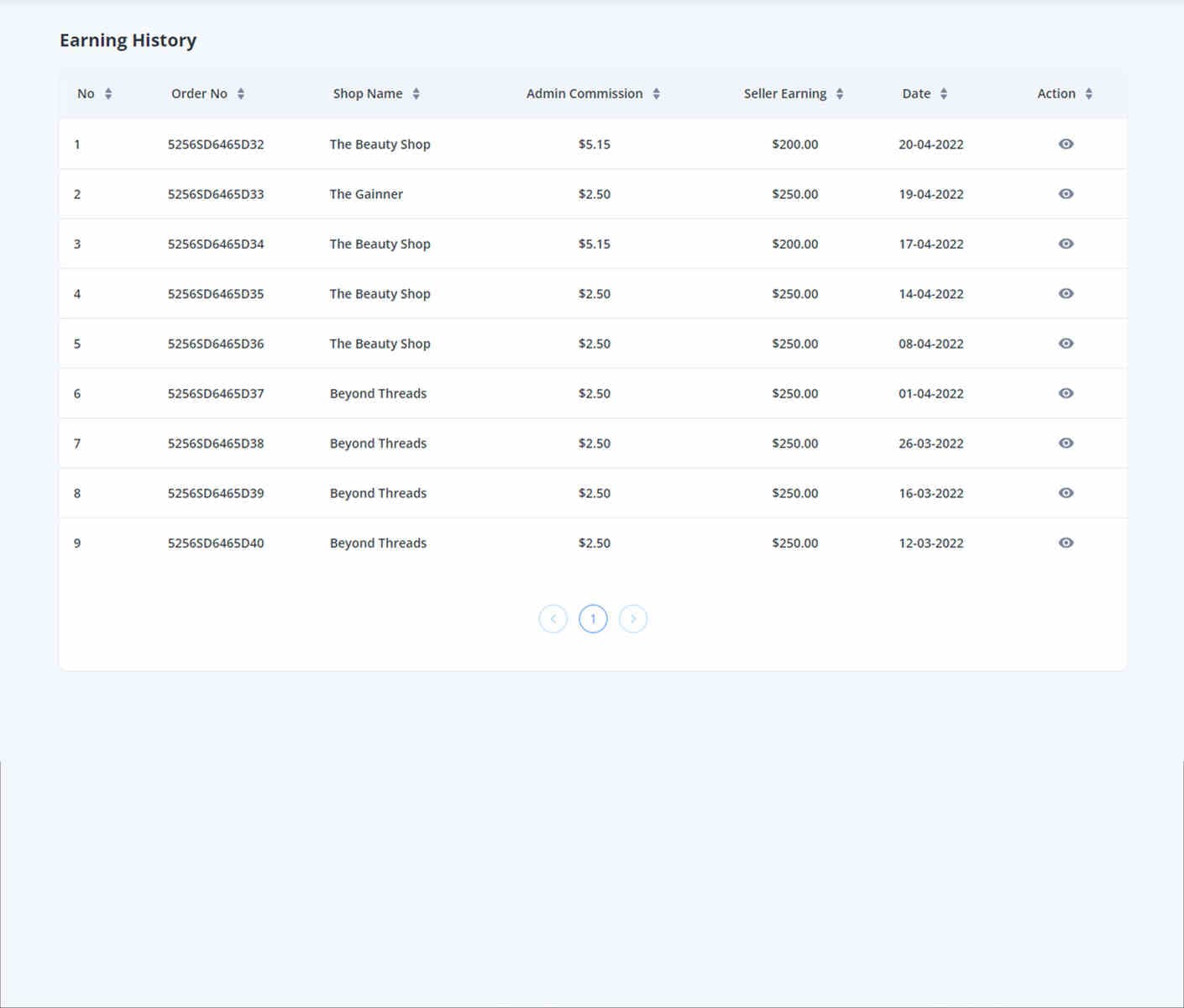 Earning History demo preview screenshot