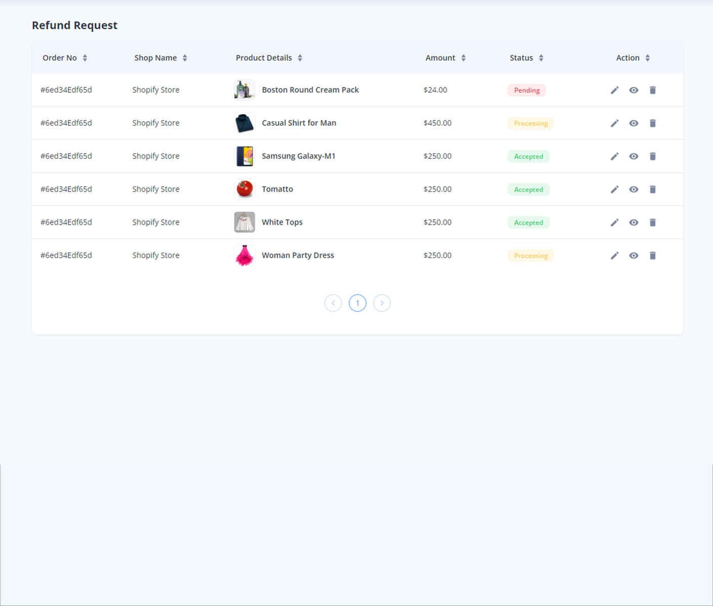 Vendor Refund Requests demo preview screenshot